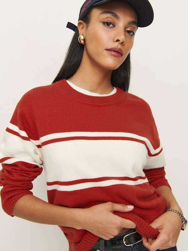Fields Cashmere Blend Oversized Crew Sweater - Sundried Tomato Gossamer Stripe